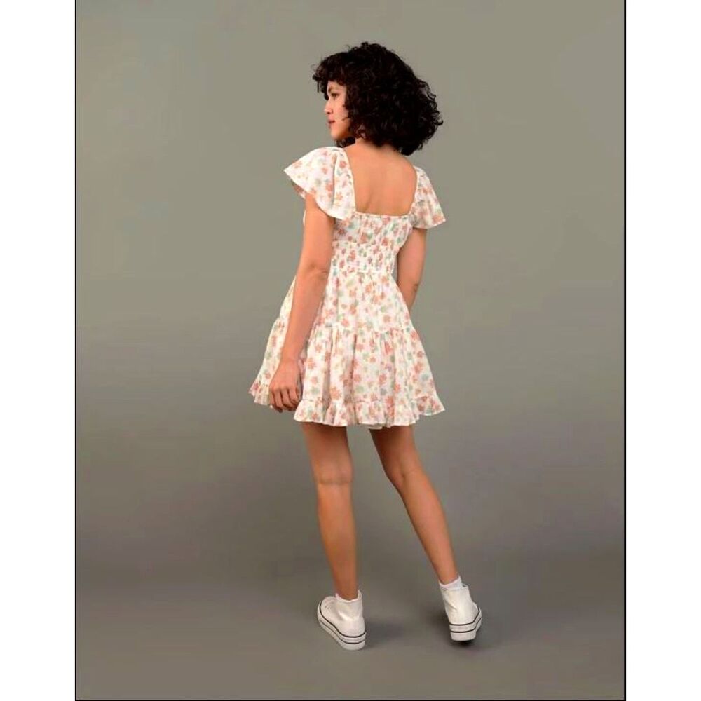 NEW American Eagle AE Dress M Flutter Sleeve Floral Babydoll Mini tiered peasant - Picture 7 of 8